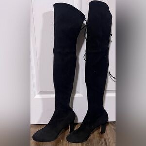 Women's Stuart Weitzman Highland Over The Knee Boots in Black Stretch Suede